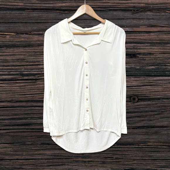 Another Love White Button Down Shirt with Notched Collar and Relaxed Fit - Picture 1 of 3